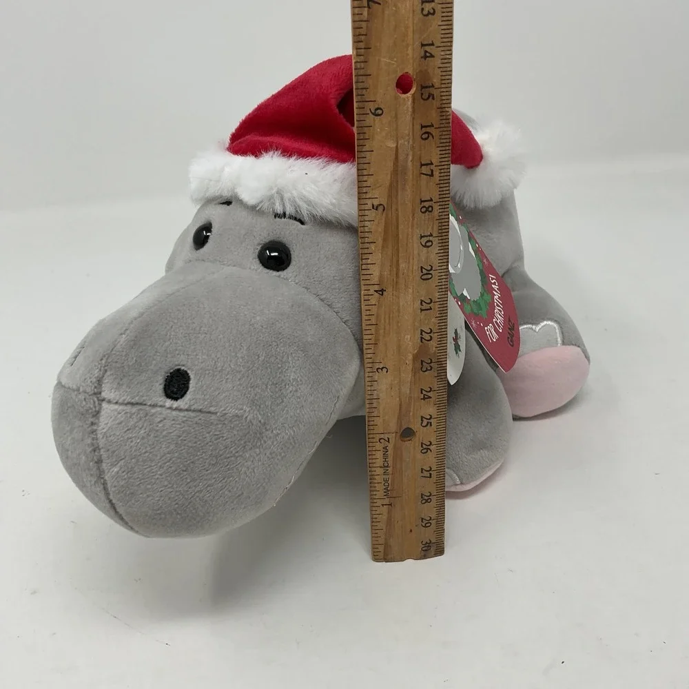 Ganz Gray Hippo Stuffed Plush Santa Hat I Want a Hippopotamus for Christmas